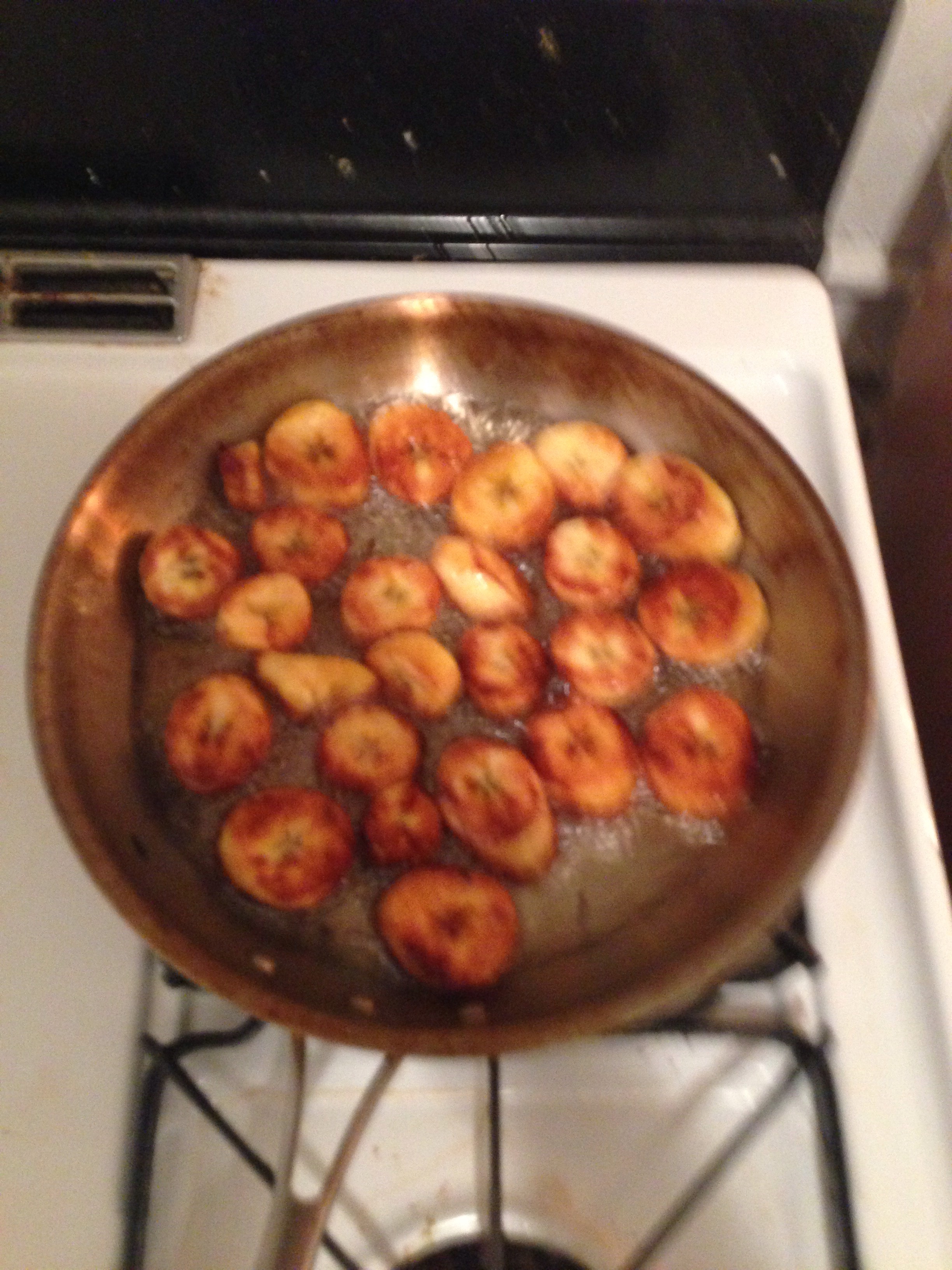 browning plantains in pan