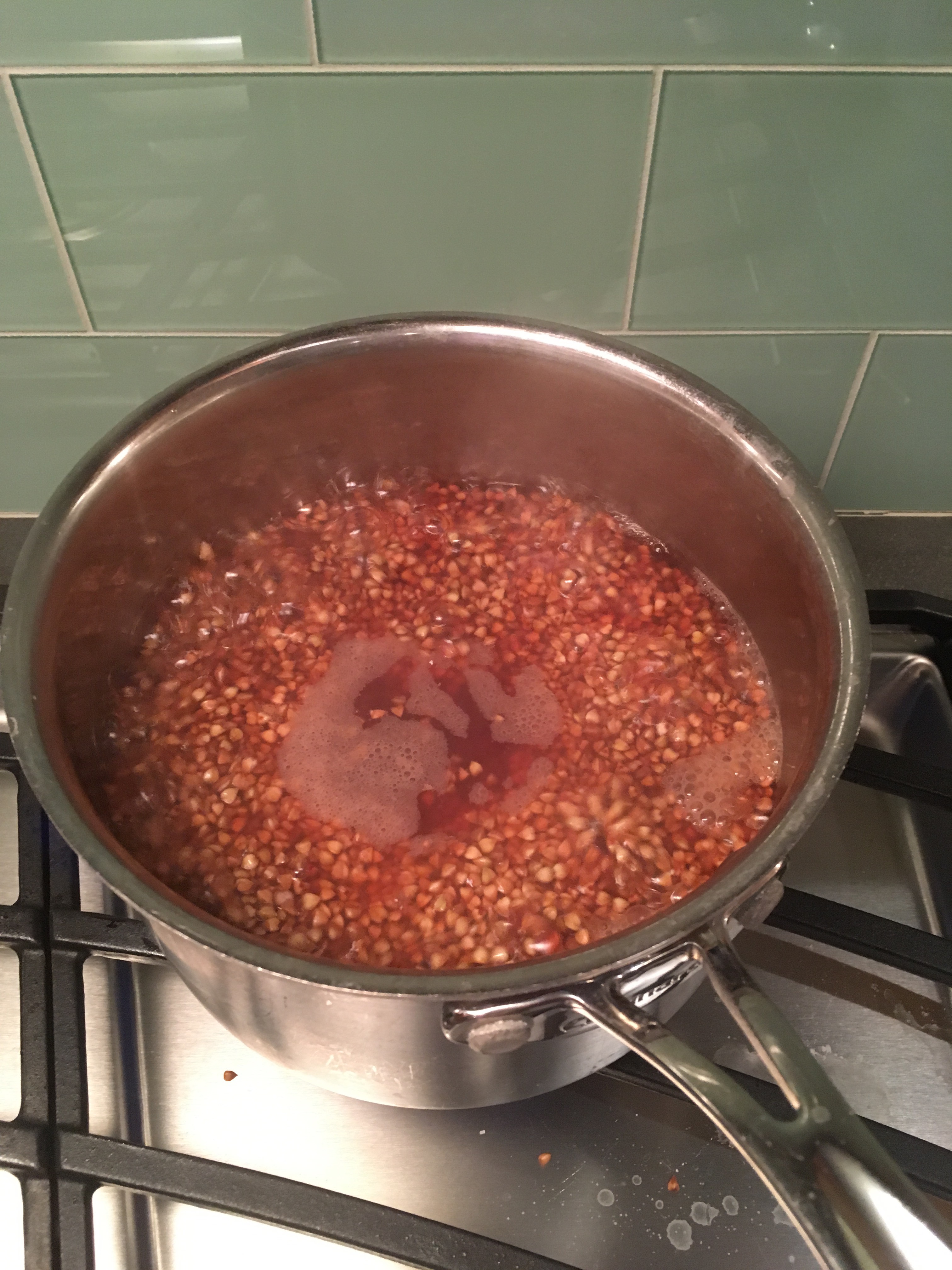 Buckwheat groats boiling in water