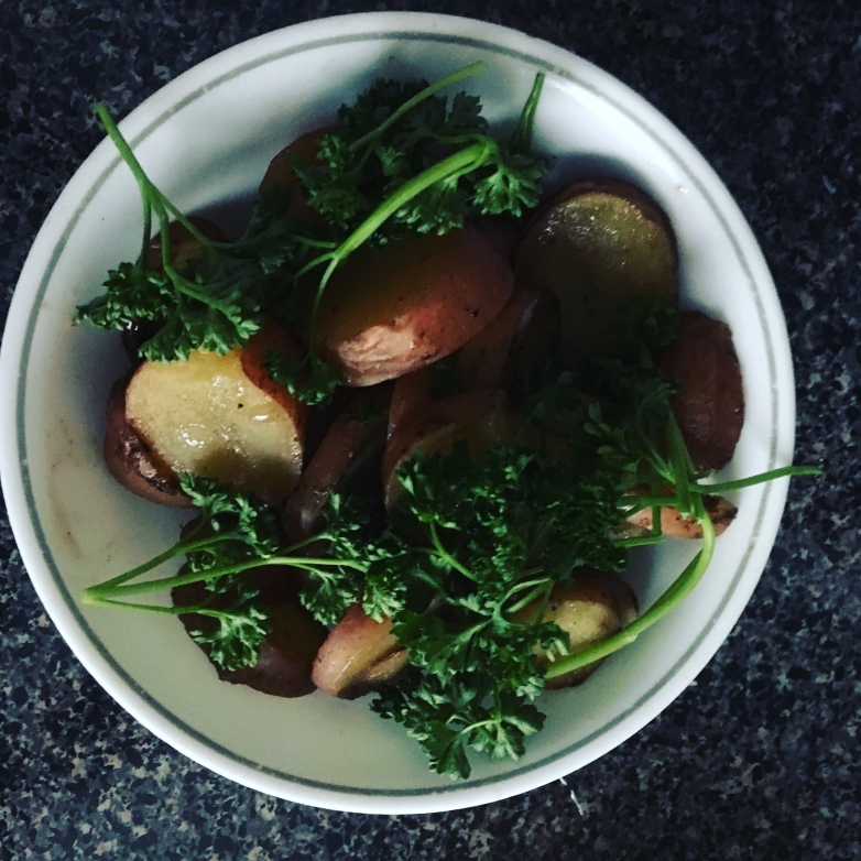 Sherry potatoes with a generous heap of parsley